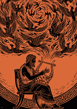 Orpheus Playing Lyre with Phoenixes