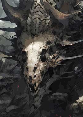Dark Fantasy Skeletal Dragon Beast