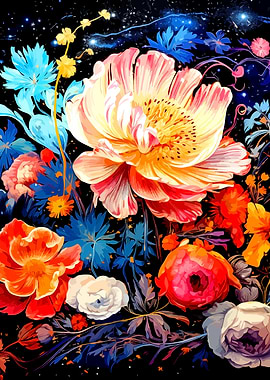 Vibrant Floral Bouquet in Space