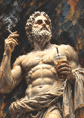 Modern Zeus with Coffee and Cigarette