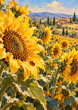 Sunflower Field with Ladybug Painting