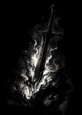 Dark Fantasy Sword Engulfed in Flames