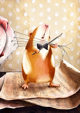 Hamster Violinist Watercolor Art