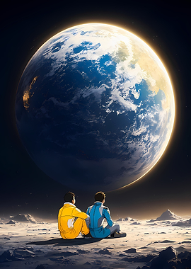 Astronauts Watching Earth from Moon