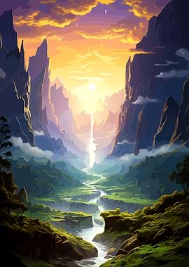 Golden Sunset Over Mountain Valley