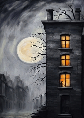 Gothic City Moon Night Dark Art
