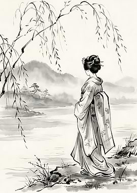Geisha Standing by a River