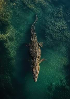 Crocodile Swimming in Clear Water