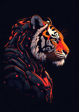 Tiger Cyberpunk Mecha Neon Vector Art