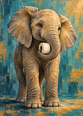 Cute Baby Elephant Holding Toilet Paper