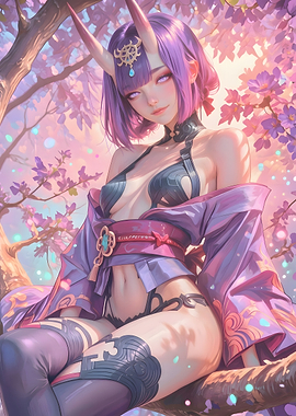 Purple Oni Girl in Cherry Blossoms