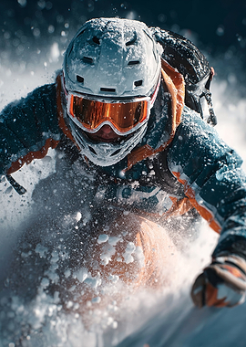 Extreme Skier Carving Through Deep Powder