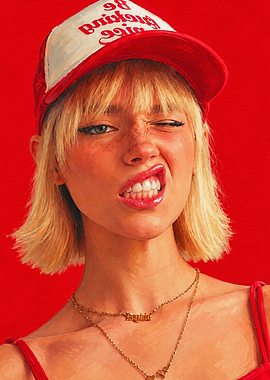 Portrait of a Blonde Woman in Red