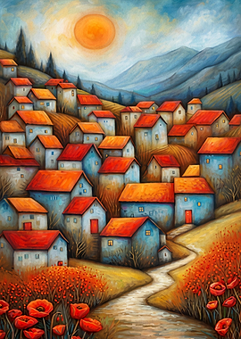 Tuscan Village Sunrise Oil Painting