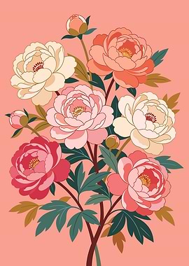 Elegant Peony Floral Illustration