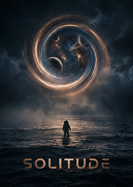 Astronaut Standing in Ocean Under Vortex