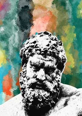 Hercules Statue with Watercolor Background