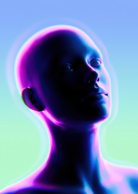 Neon Holographic Human Head Portrait