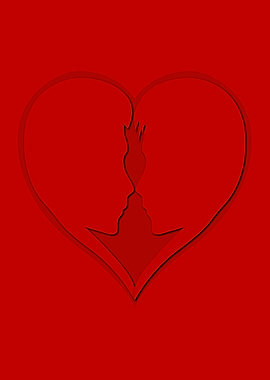 Minimalist Red Heart Couple Silhouette