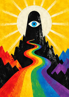 Surreal Mountain Eye Rainbow Path