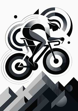 Geometric Cyclist Mountain Art