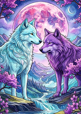 Wolf Moon Cherry Blossom Fantasy Ar