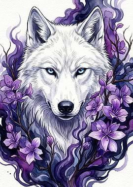 White Wolf Floral Purple Watercolor