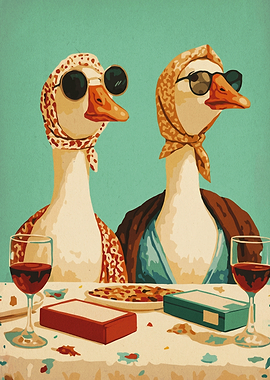 Two Stylish Geese Having Dinner