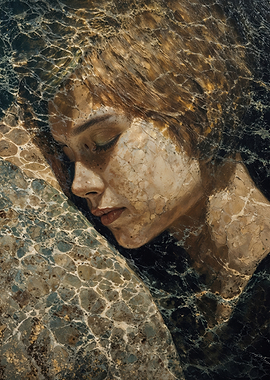 Woman Leaning on Shoulder in Marbled Water
