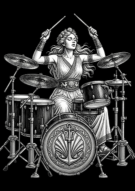 Aphrodite Goddess Playing Drums Illustration