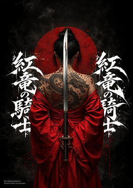 Red Dragon Knight Samurai Poster