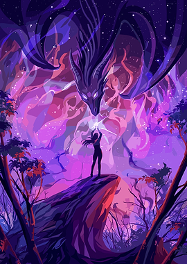Woman Summoning a Cosmic Dragon