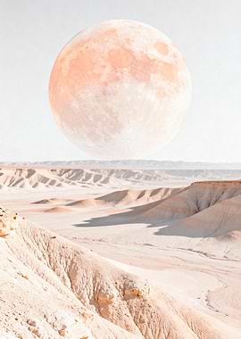 Giant Moon Over Desert Landscape
