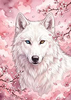 White Wolf Cherry Blossom Watercolo