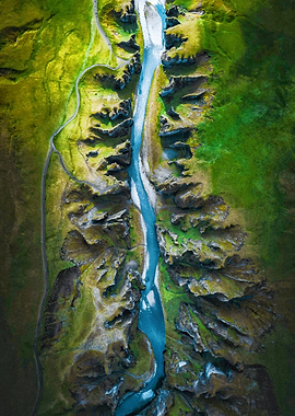 Aerial View of Fjaðrárgljúfur Canyon
