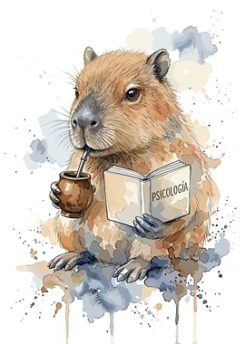 Capybara Reading Psychology and Drinking Mate