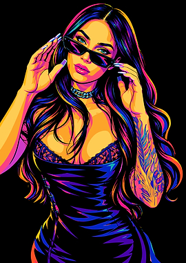 Neon Pop Art Portrait of megan fox
