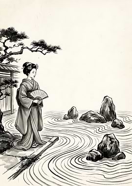 Geisha in a Zen Garden