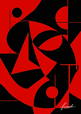 Abstract Red and Black Geometric Composition