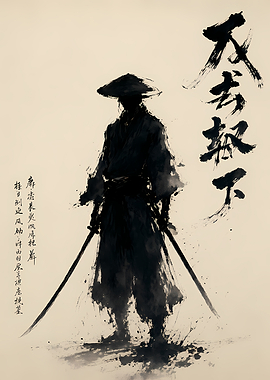 Ink Wash Samurai Warrior Silhouette