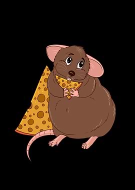 Cute Cartoon Mouse Eating Cheese