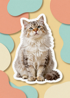 Fluffy Tabby Cat Sticker Design