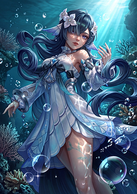 Underwater Anime Girl in Blue Dress