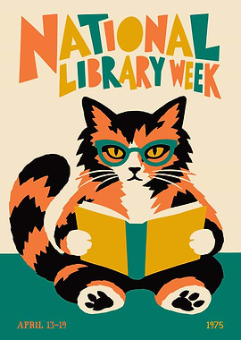 Vintage National Library Week Cat Poster
