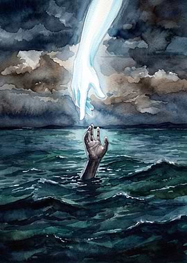 Divine Reach Saving Hand Watercolor