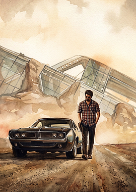 Action Hero Muscle Car Watercolor A