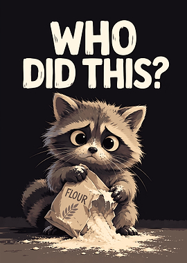 Cute Raccoon Spilled Flour Mess
