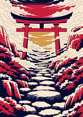 Torii Gate Mountain Path Illustration