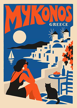 Mykonos Greece Travel Poster