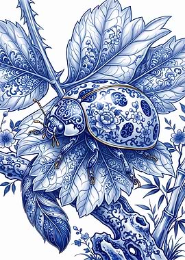 Porcelain Ladybug on Floral Branch